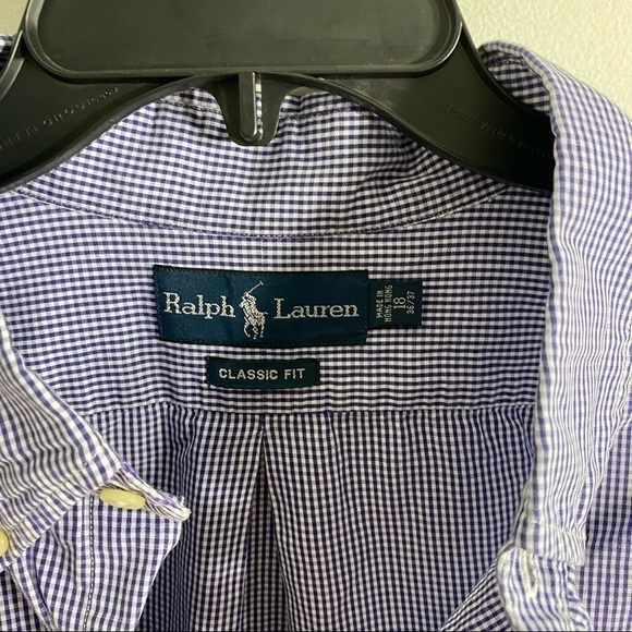 Ralph Lauren Checkered Button Down Shirt Sz 18 36/37 Blue - Picture 4 of 6
